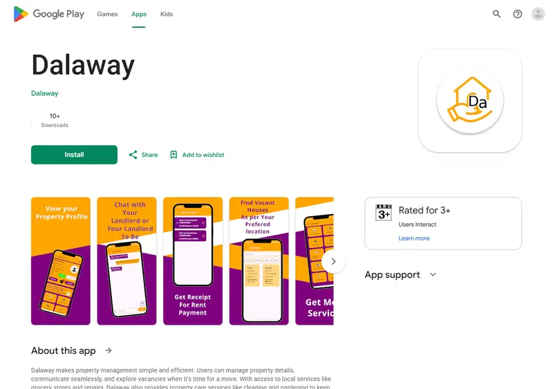 Dalaway App website screenshot
