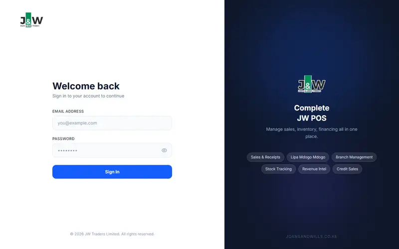 Joans & Wills POS website screenshot