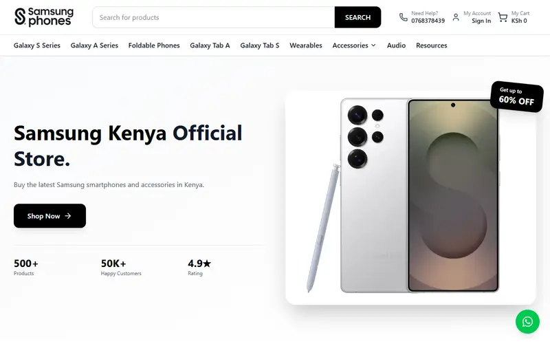 Samsung Phones Kenya website screenshot